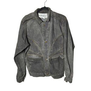 Vintage Original Windbreaker Gray Denim Jean Jacket Size Large Vtg Retro Winter